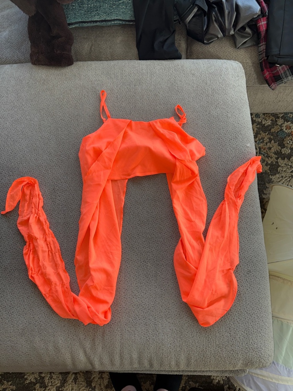 Amazon Coral Orange Crop Top with Long Draped Sleeves